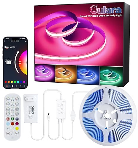 OULARA RGB COB LED Strip 10M,24V Dimmbar LED Streifen Licht RGB Farbe Wechsel,Flexibles LED Band WIFI Funktioniert mit Alexa/Google Assistant/Tuya für Küche,Schlafzimmer,Party DIY Dekoration