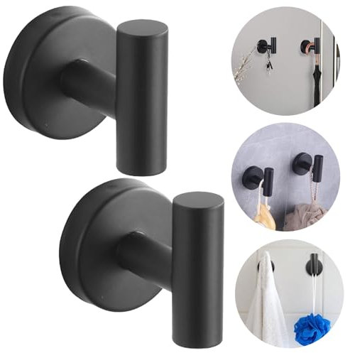 Boxonly Lot de 2 crochets à ventouse robustes en acier inoxydable sans perçage pour serviettes de salle de bain et cuisine, noir, forte ventouse, amovible, capacité jusqu'à 5 kg, design minimaliste