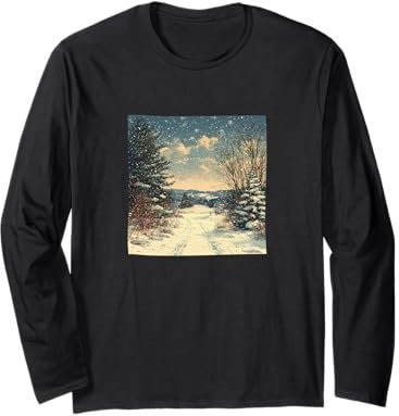 Grafica vintage paesaggio prato innevato Maglia a Manica