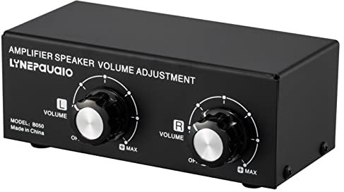 Funien 150W 14AWG Desktop Passive Speaker Volume Control Box Amplifier Speaker Volume Adjustment with Separate Left/Right Channel Control,Speaker Volume Control