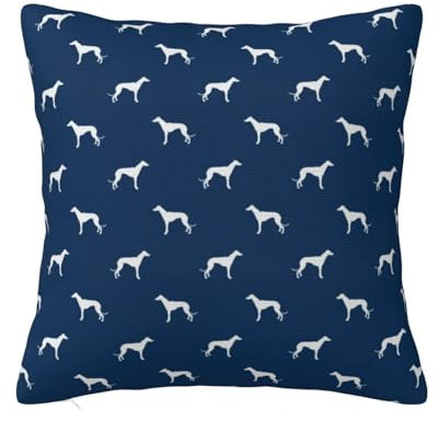 Marineblaue Windhund-Hundesilhouette, Doppelseitiger Druck, Kissenbezug mit verstecktem Reißverschluss, Kissenbezug, dekorativer Kissenbezug, weicher Polyester-Kissenbezug, 45 x 45 cm