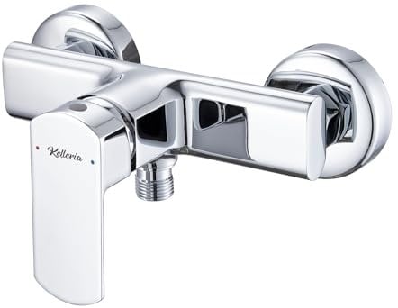 kelleria Duscharmatur Einhebelmischer dusche, Aufputz Brausearmatur Bad, Mischbatterie für Dusche Wandmontage, Einhand-Brausebatterie, Messing, Chrom, G1/2 Auslauf