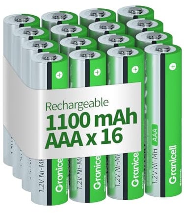 Granicell AAA wiederaufladbare Batterien 1100 mAh hohe Kapazität 1500 Zyklen, 1.2V NiMH niedrige Selbstentladung AAA Batterie, 16er Pack