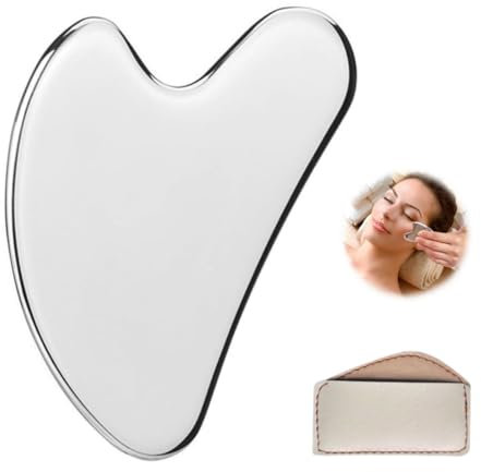Gua Sha Edelstahl, Gua Sha Stein Gesichtswerkzeug, Formung der Kieferpartie und zur Reduzierung von Schwellungen, Hautpflege Geschenk (Silber)