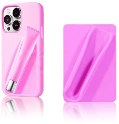 Leeneen Lipstick Holder Phone Case,Silicone Holder with Lipgloss Holder for Phone Case with Lipgloss Holder, Adhesive Lip Gloss Balm Phone Card Holder for iPhone and Android (RosePink)