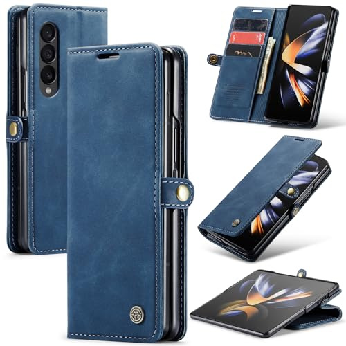 Azororo Handyhülle für Samsung Galaxy Z Fold 4 5G Hülle Premium Lederhülle Flip Case Magnet Tascher Kartenfach Standfunktion Klapphülle Schutzhülle für Samsung Galaxy Z Fold 4, Blau
