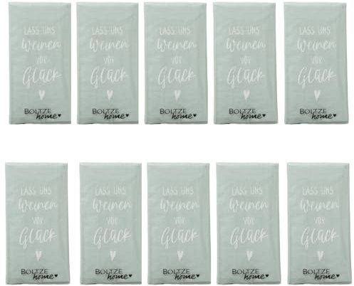 10 x 10 Taschentücher 'Lass uns weinen vor Glück' Grün - für die Freudentränen zur Hochzeit, Taufe, Kommunion, Konfirmation