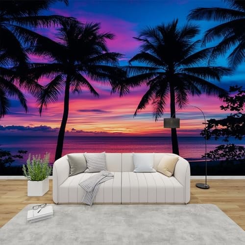 PaxGloz Fototapete Palmen Strand Tapete Tropischer Sonnenuntergang Tapeten Vliestapete Modern Wandtapete Wohnzimmer Schlafzimmer Kinderzimmer Wanddeko Motivtapeten 150 x 105 cm (B x H)