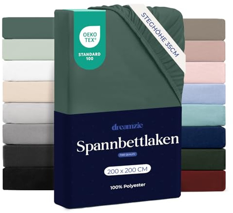 Dreamzie - Spannbettlaken 200x200cm - 100% Mikrofaser - Steghöhe 35cm | Petrolgrün · Ultraweich · OEKO-TEX Zertifiziert · Leintuch · Für hohe Matratzen · Atmungsaktiv · Pflegeleicht