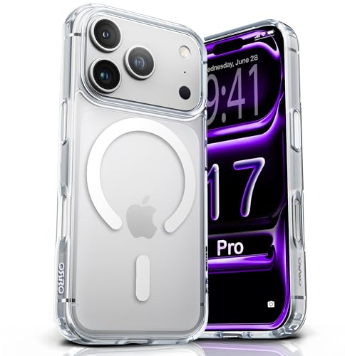 ORRO Clear Case for iPhone 17 Pro - Compatible with MagSafe, Hard Back, Yellow Resistant - Reinforced Impact Corners & Raised Bezels