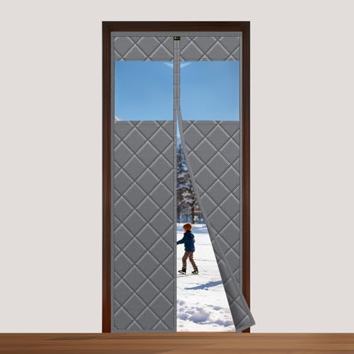 Sekey Magnet Thermo Türvorhang 90x200cm Kälteschutz Wärmeschutzvorhang für Türen Wasserdicht Winddicht Energieeinsparung Thermvorhang Tür (mit Fenster)