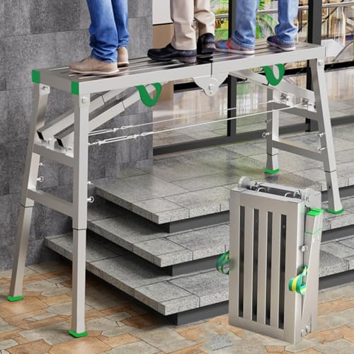 Höhenverstellbare Arbeitsplattform Klappbar, Faltbare Arbeitsbühne Mit 400 Kg Tragfähigkeit, Verstellbare Gerüst Für Werkstatt Und Haushalt (160X40CM)