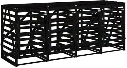 Cache Poubelle Extérieur Quadruple, Abri Rangement de Poubelle Quadruple Noir Bois de pin