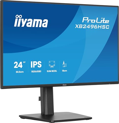iiyama Prolite XB2496HSC-B1 Full-HD IPS-Monitor | 60,5 cm, 23,8, 144 Hz, HDMI, USB-C (65W), USB3.2, Lautsprecher, Kopfhöreranschluss, Höhenverstellung, Pivot, VESA, schwarz
