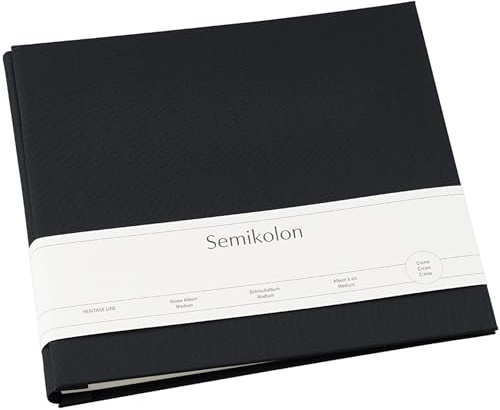 Semikolon 600014 Schraubalbum Medium 24 x 23 cm - mit 20 cremeweißen Seiten, erweiterbar - black - schwarz