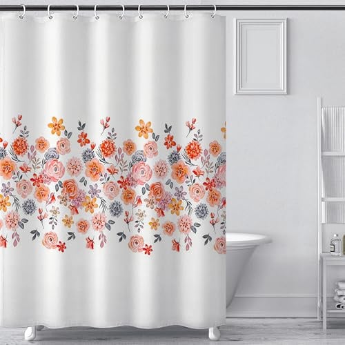 ASKLUND Rideau Douche 180x200 Fleurs Multicolores, Lavable Imperméable, avec 12 Anneaux et Poids en Bas, en Polyester Tissus, pour la Baignoire et Salle de Bains