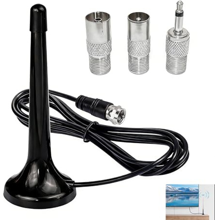 Antenne Radio FM DAB Intérieure Télescopique pour Tuner HiFi, Antenne Intérieure Radio, Récepteur Stéréo 75 Ohm et Radio Portable, Antenne FM DAB avec Base Stable et Câble 3 mètres, pour Maison Bureau