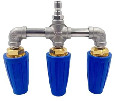 Triple Turbo Nozzle for Pressure Washer – 360-Degree Rotating Dual Spray Head, 1/4 Stainless Steel Quick-Connect Nozzle (Blue)