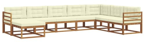 vidaXL Outdoor-Sofagarnitur mit Kissen 8 pcs Natur und Creme, Akazienholz Outdoor Sofa Set, modernes Ecksofa, langlebige Gartenmöbel, Terrassensitz, Lounge für den Hinterhof, Latten-Rücken-Design