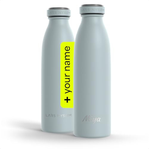 LARS NYSØM Personalisierte Edelstahl Trinkflasche 350ml, 500ml, 750ml, 1L, 1 5 liter | Thermosflasche Kohlensäure geeignet mit Gravur | Wasserflasche als Geschenk mit Namen (Sky Blue, 500ml)