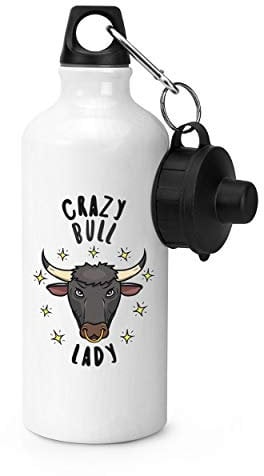 Gift Base Crazy Bull Lady Stars Sports Bottle Water Gym 600ml White