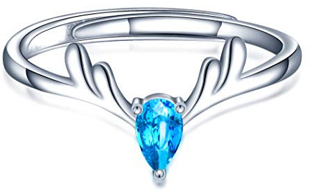 Yumilok Damen-Ring Einstellbar Jahrestag Ring blau Elch Zirkonia Weihnachtsschmuck Partnerringe Fingerring Midi Ring Vertrauensring Silber 925 für Frauen Mädchen