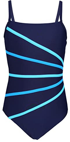 Aquarti Costume Piscina Bambina – Costume Intero Bambina con Bretelle Sottili Regolabili, Blu Scuro/Turchino/Azzurro, 158