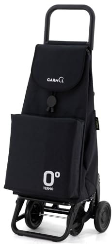 GARMOL Carro de la Compra Térmico Plegable 55 Litros |Bolsillo Térmico Interior de 11 Litros | Carro de la Compra 4 Ruedas Gran Capacidad Abatible | Carrito Compra Plegable Color Negro