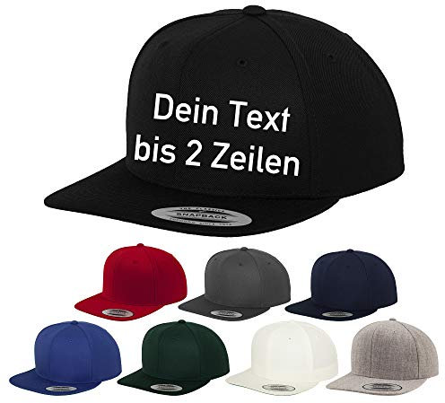 Original-Flexfit Snapback, Baseball Cap mit Wunschtext oder Namen Bestickt (Schwarz)