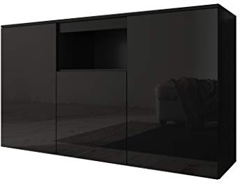 MB Muebles Bonitos, Buffet Nevada avec 3 Portes pour Salon et Salle à Manger, Meuble Moderne en Mélamine Brillante, Couleur Noir, 140x82x40 cm