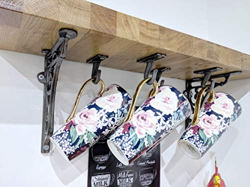 Kitchen Cup Hanger Holder. Ideal Shelf Hanging for Storage and Display. Black and Strong. Rustic with That Modern Feel. x7 Hook. Clever Kitchen Shelf Hanger Solution.