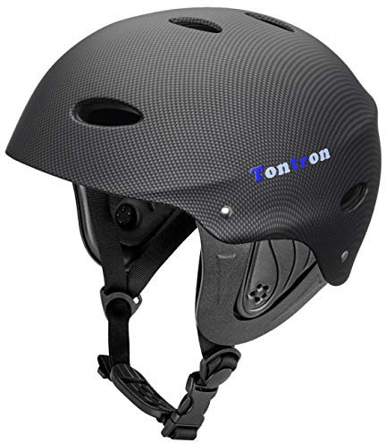 Tontron Classic Wakeboard Kajak Kitesurf Wassersport Helm (Matte Kohlefaser, L)