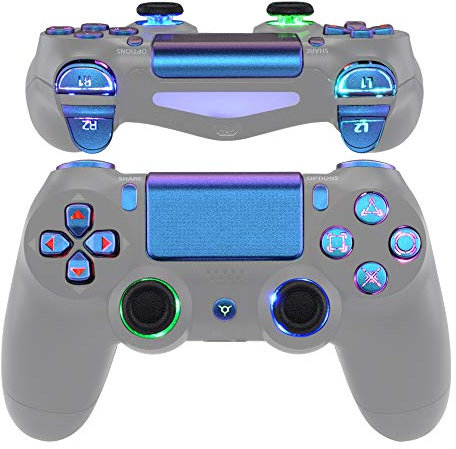 eXtremeRate LED Botones para ps4 Mando Teclas Botón D-Pad Joysitcks Gatillos Home Face Símbolos Botones DTFS(DTF 2.0) LED Kit para ps4 Control para ps4-No Incluye Mando(Azul a Violeta)