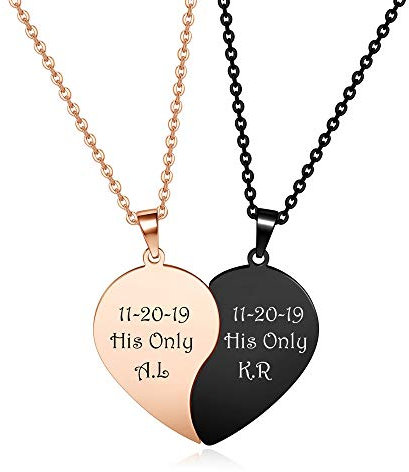 JSDDE Personalisiert Kette mit Textgravur, Herz Puzzle Anhänger Halskette, Partnerketten Pärchen Kette mit Gravur, Personalisiert Geschenk für Paare Freunde Freundin Schwester