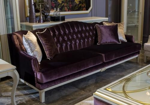 Casa Padrino Luxus Barock Sofa Lila/Weiß/Gold 239 x 83 x H. 91 cm - Edles Wohnzimmer Sofa mit dekorativen Kissen - Barock Wohnzimmer Möbel