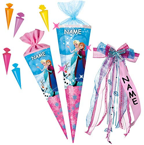 alles-meine.de GmbH Set Schultüte + 5 kleine Zuckertüten - die Eiskönigin - Frozen - 100 cm - 12 eckig - incl. Name und individueller großer Schleife - Organza Abschluß - Z..