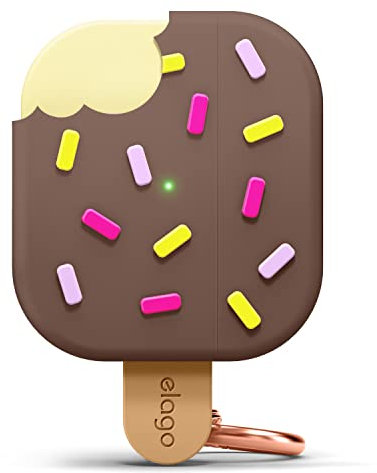 elago Ice Cream Hülle mit Schlüsselanhänger Kompatibel mit AirPods 3 Case - Unterstützt drahtloses Laden, Niedliche Designhülle, Stoßfest (Schokolade)