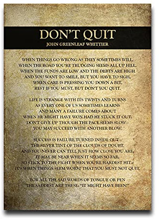 Motivierendes Poster mit Gedicht Don't Quit, positive Zitate, Wandkunst, Gemälde, ästhetische Raumdekorationen, Giclée-Drucke auf Leinwand, rechteckig, für Büro, gerahmt 40 x 60 cm