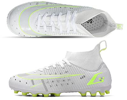 CERYTHRINA Botas de fútbol para hombre, zapatos de entrenamiento unisex para adolescentes, al aire libre, tacos, puntas, profesionales, deportivas, zapatillas de fútbol, Tacos blancos, 43 EU