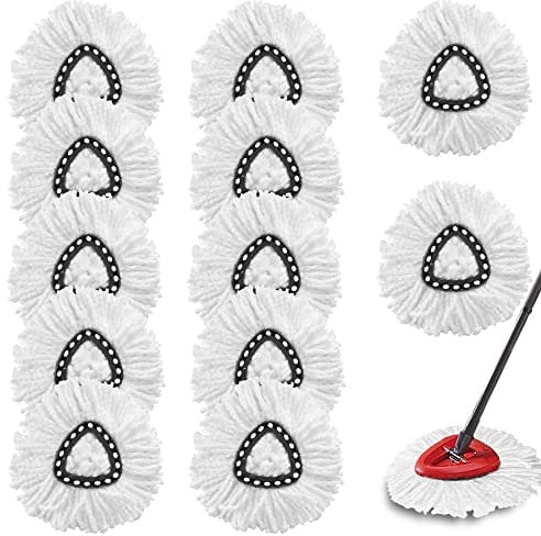Paquete de 12 cabezales de repuesto para fregona giratoria, 100% microfibra de repuesto para reemplazo de fregona triangular, sistema Easywring de 1 tanque, recambio de giro de 360 grados para una