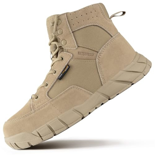 FREE SOLDIER Men's Durable Work Boots 6 Inches Lightweight Waterproof Hiking Boots Suede Leather Tactical Boots(Tan US 10)