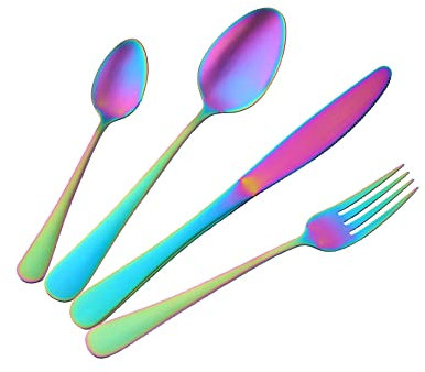 Buyer Star Besteck-Set für 4 Regenbogenfarben, buntes Besteck-Set, 16-teilig, 18/0, Edelstahl, Geschirr, Messer und Foks