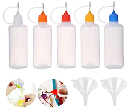 Lot de 5 flacons de colle vides de 120 ml avec 2 mini entonnoirs, flacons applicateurs en plastique avec embouts d'aiguille pour colle, liquide, loisirs créatifs, peinture acrylique (multicolore)
