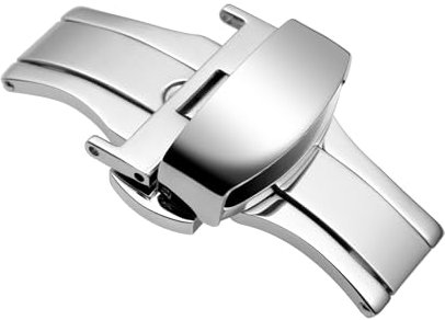 WOCCI 20mm Stainless Steel Deployment Clasp for Watch Strap, Polished Buckle (Silver)