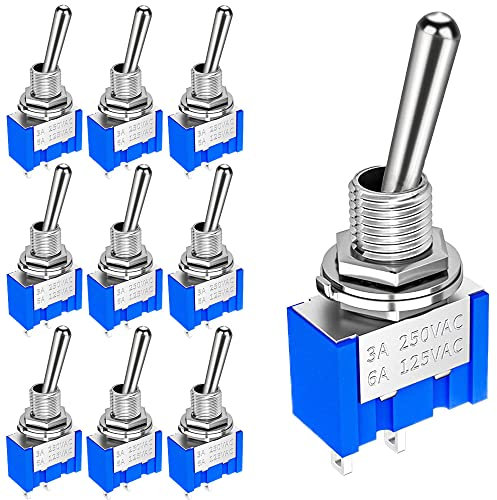 GUUZI 10pcs 6A/125V 3A/250V ON/Off Interruptor de Palanca en Miniatura de 2 Terminales 2 Posiciones Interruptor de Palanca SPST MTS-101