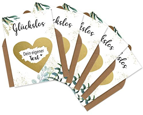 OWLBOOK® 5 Rubbelkarten Karte zum selber beschriften - Glückslos - Rubbellos für eigenen Text Geschenke für Frauen Geschenkideen Geschenkgutschein