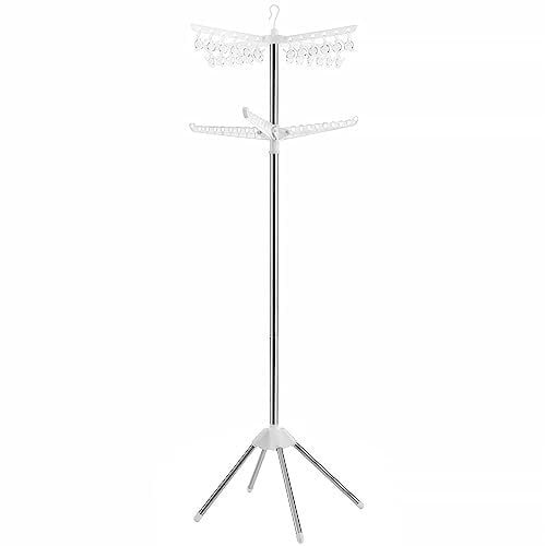 SONGMICS Wäscheständer Mit 3 Drehbaren Armen für Kleiderbügel, 4-Bein Indoor Faltbarer, Edelstahl, für Kleidung Und Socken, 183 cm Hoch, Weiß Und Silber LLR512W01