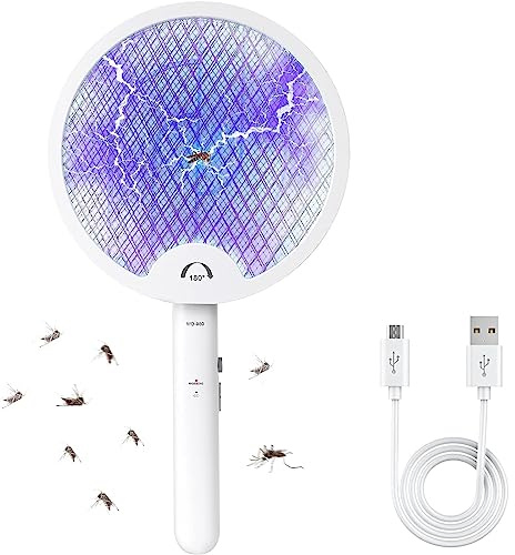 Flintronic Raqueta Matamoscas Eléctrica, USB Rechargeable Mata Mosquitos Electrico, Asesino de Mosquitos, Iluminación LED, Protección de Malla de 3 Capas, 2 Modos, para Interiores y al Aire Libre