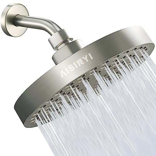 AISINYI Hochdruck-Regenduschkopf, 15,2 cm Duschkopf mit perfekt einstellbarem Ersatz, abnehmbarer Befestigung, einfache Installation für Ihre Badezimmer-Duschköpfe (gebürstetes Nickel + Duscharm)