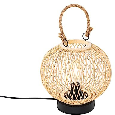 Qazqa - Landhaus I Vintage Ländliche Outdoor-Tischlampe aus Rattan – Calamus I Außenbeleuchtung - Rund - LED geeignet E27